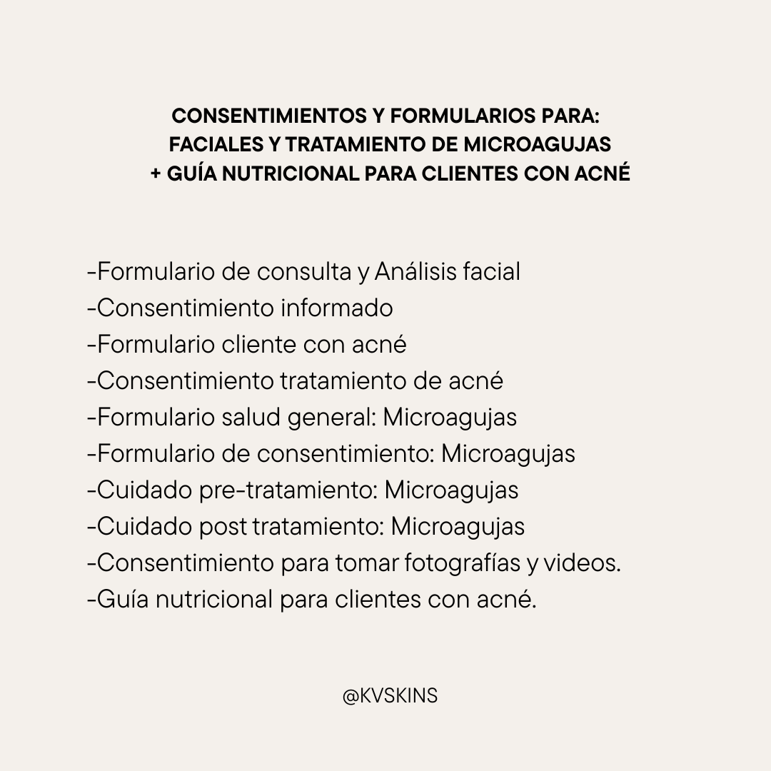 Formulario Facial + Microagujas y Guía nutricional para clientes con acné.