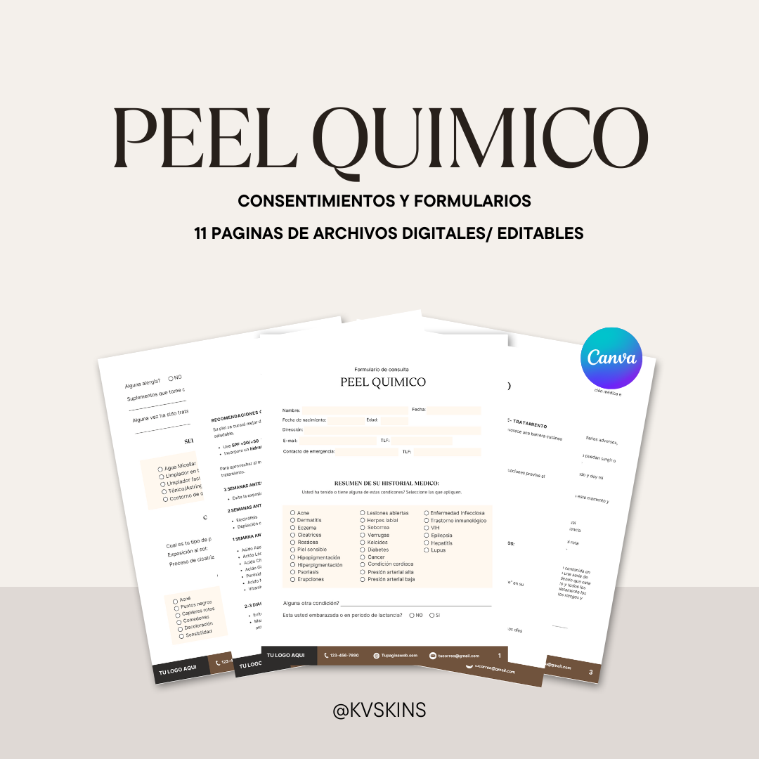 Peel Químico: Consentimientos y Formularios (Descarga digital Editable).