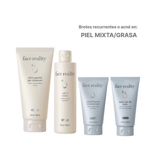 Rutina Básica para: Piel Mixta/ Grasa con brotes recurrentes o acné.